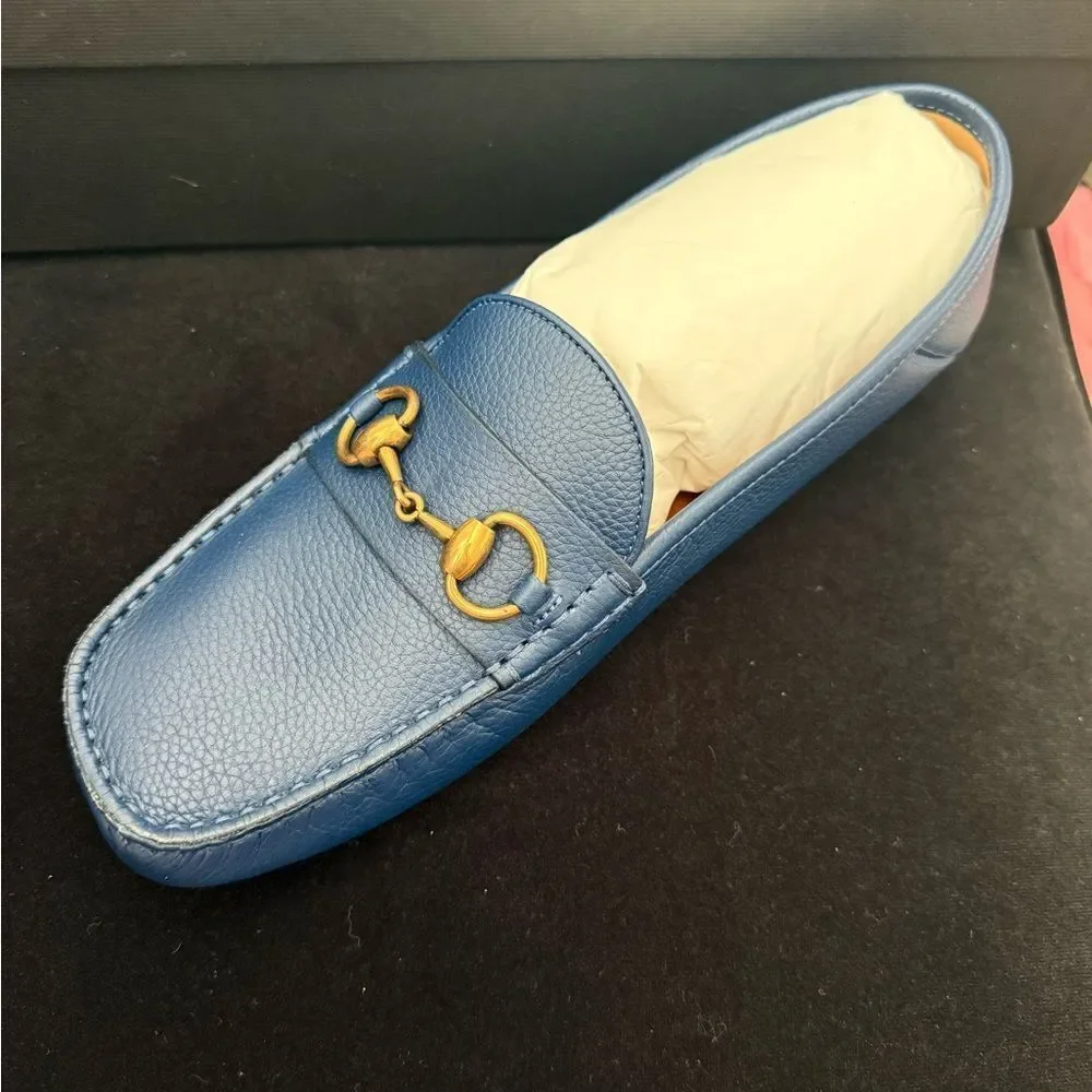 Brand new with box men’s Gucci royale Blue Loafers with Gold hardware us size 8
